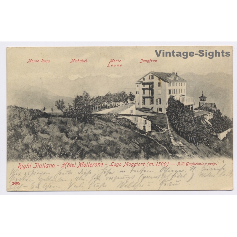 Lago Maggiore / Italy: Hotel Motterone Righi Italiano Mountain Panorama Hotel Cachet (Vintage PC 1906)