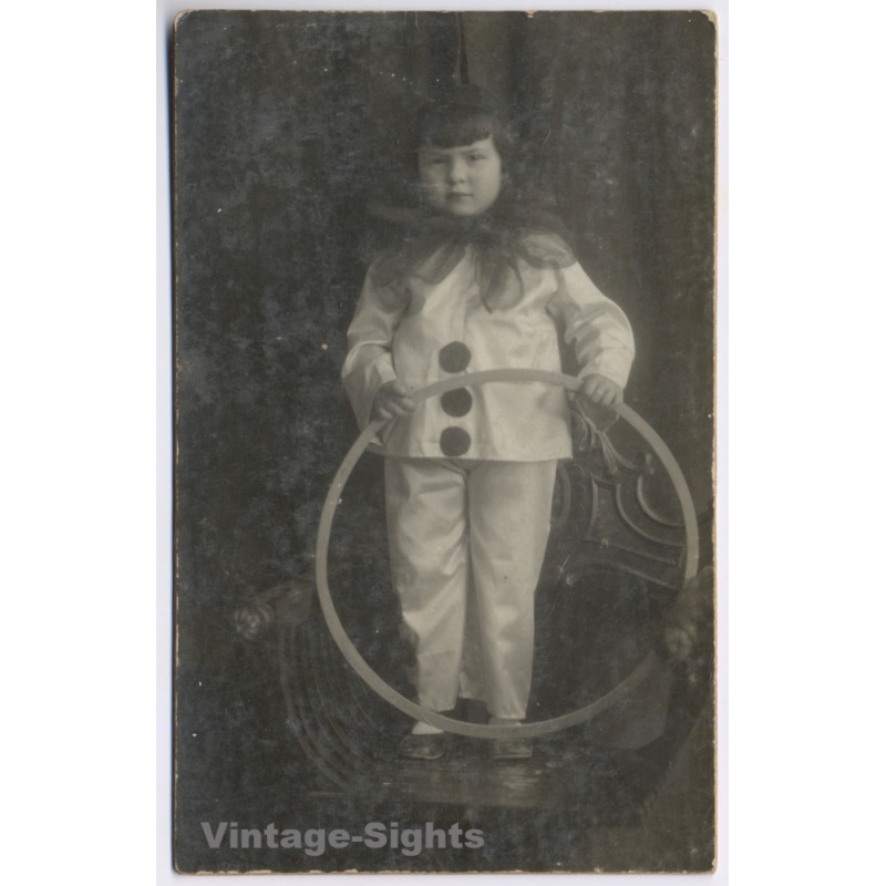 Rul-Lán Fotografia / Mallorca: Studio Portrait Child Pierrot Costume (Vintage RPPC 1910s/1920s)