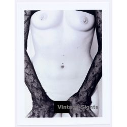 Erotic Study: Upper Body Nude Female With Piercings / Lace Gloves (Digital Photo Print 20 x 15 CM ~2000s)