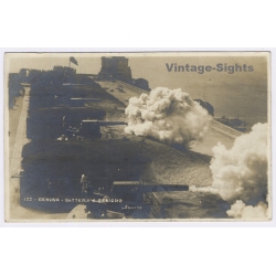 Genvoa / Italy: Batteria San Benigno Coastal Battery Firing - Posted To Stuttgart (Vintage RPPC 1910)