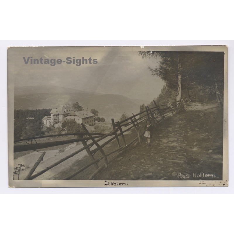 Kohlern - Bozen / Italy: Alpine Path Wooden Fence Child (Vintage RPPC 1920s)