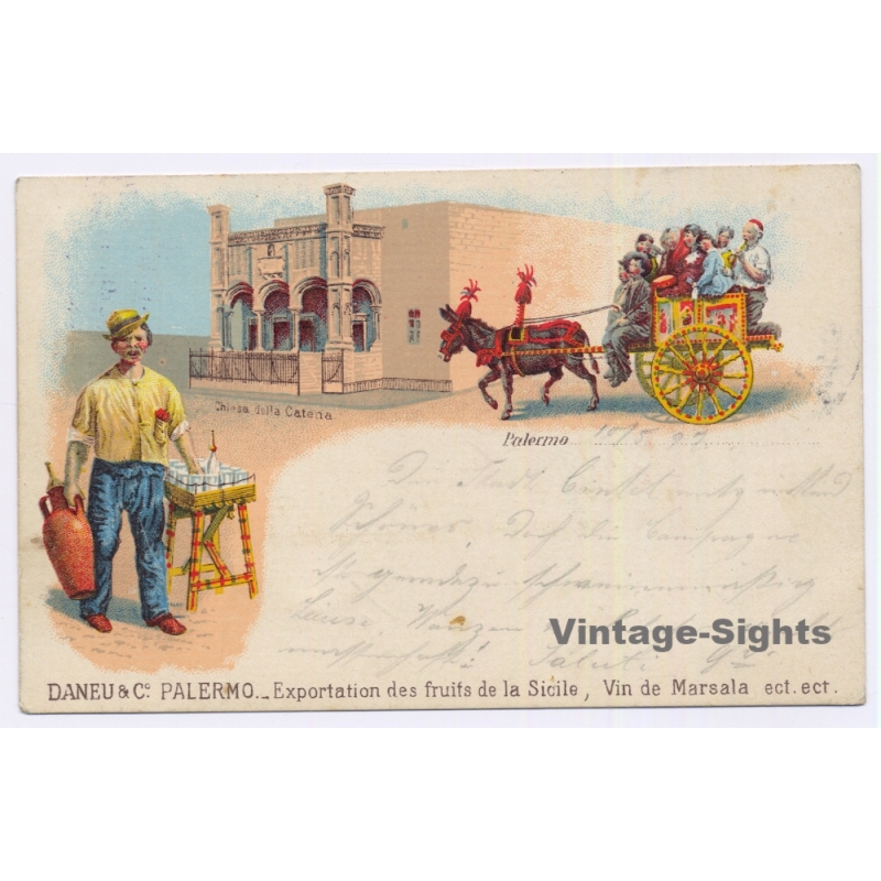 Palermo / Sicily: Advertising Daneu & Co Street Vendor Cart Chiesa (Vintage PC Litho 189?)