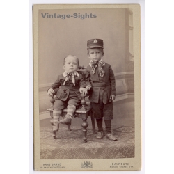 Hans Brand / Bayreuth: 2 Boys Sailor Cap Bow Ties (Vintage Cabinet Card Photo ~1890s/1900s)