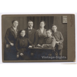 Gustav Bopp / Weingarten: Family Portrait Uniformed Soldier Six People (Vintage Cabinet Card Photo ~1910s