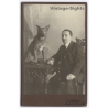 Bäuerle / Saarburg Lothringen: Man German Shepherd Dog Portrait (Vintage Cabinet Card Photo ~1900s/1910s)