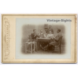 Card Players Genre Scene Five People (Vintage Cabinet Card Photo ~1890s/1900s)