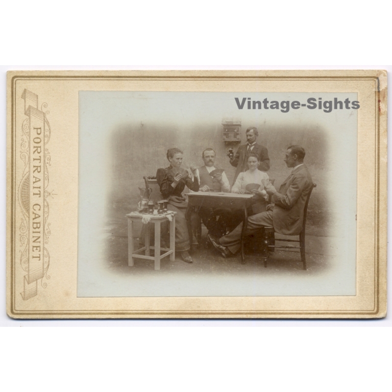 Card Players Genre Scene Five People (Vintage Cabinet Card Photo ~1890s/1900s)
