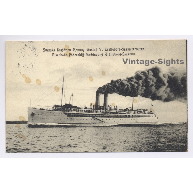 Konung Gustaf V Svenska Railway Ferry Trelleborg Sassnitz (Vintage PC 1914)