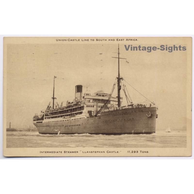 Union Castle Line: Llanstephan Castle Steamship / To London (Vintage PC 1932)