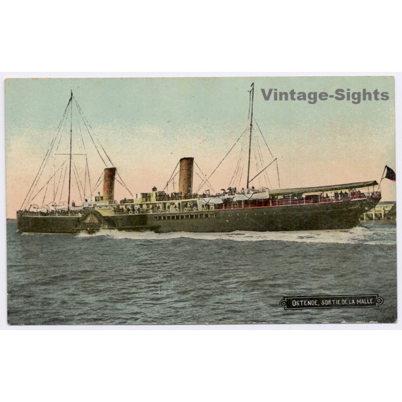 Ostende: La Malle Paddle Steamer WWI Feldpost 54th Reserve Division (Vintage PC 1915)