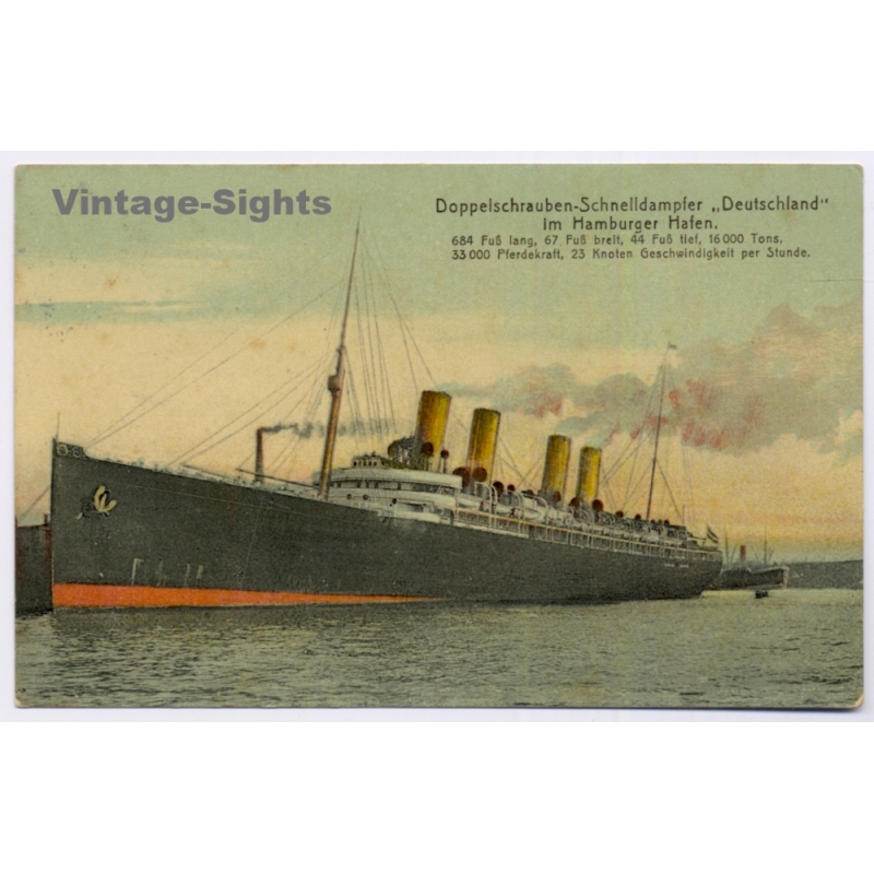 Hamburg Hafen: Hapag Doppelschrauben Schnelldampfer Deutschland (Vintage PC 1912)