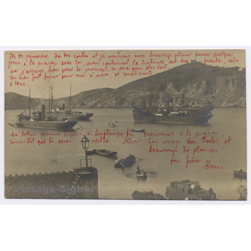 Sant Feliu De Guixols / Costa Brava: Harbour Steamships Spain To Brussels (Vintage RPPC 1905)