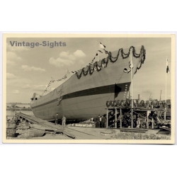 Rendsburg / Germany: Shipyard Launch Coastal Motorship Julin - Photo Lerbs (Vintage RPPC 1950s)