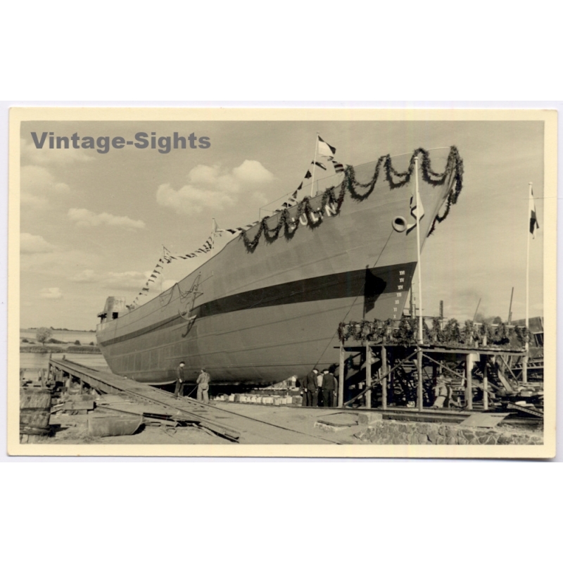 Rendsburg / Germany: Shipyard Launch Coastal Motorship Julin - Photo Lerbs (Vintage RPPC 1950s)