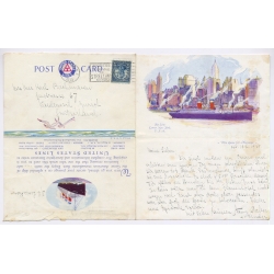 SS Leviathan United States Lines Folding Postcard Dinner Menu Onboard Correspondance (Vintage PC 1930)