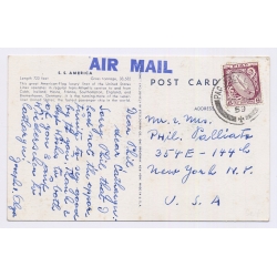 SS America United States Lines Ocean Liner Statue Of Liberty Airmail Ireland (Vintage PC 1959)