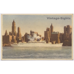 MS Gripsholm Swedish Americne Line New York Skyline (Vintage PC 1950s)