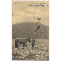 Scheut Missions / Philippines: Flying Bridge Cable Crossing Ethnic CICM (Vintage PC ~1920s/1930s)