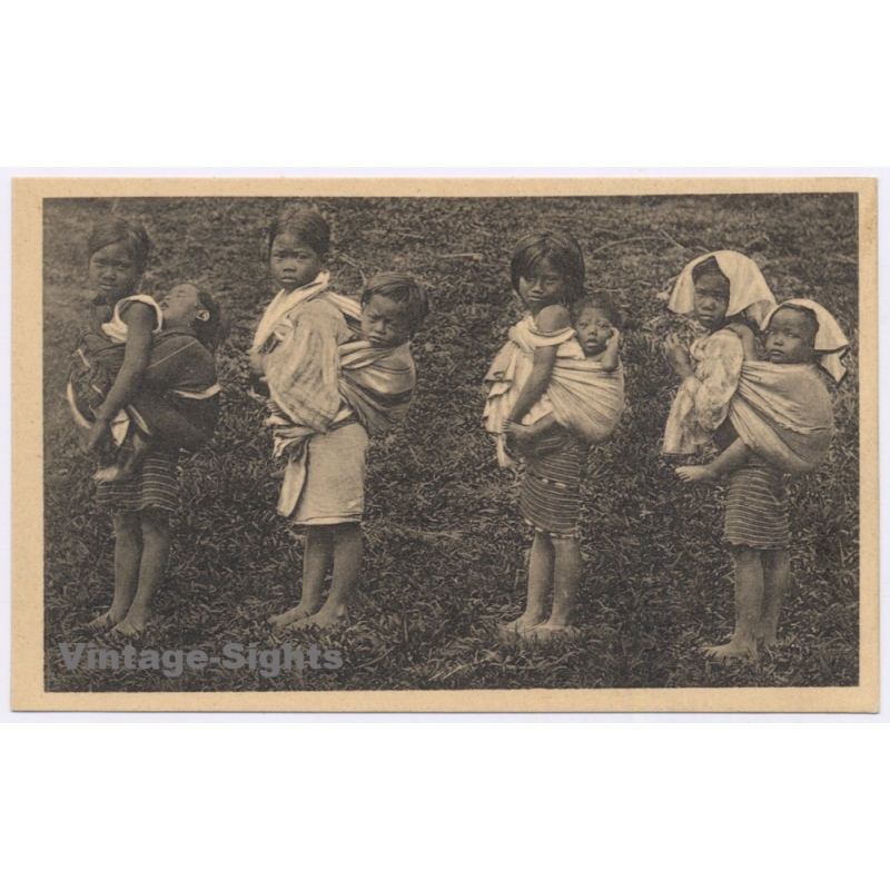 Scheut Missions / Philippines: Children Carrying Siblings Ethnic CICM (Vintage PC NELS ~1920s/1930s)