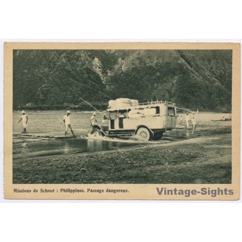 Scheut Missions / Philippines: Automobile River Crossing CICM (Vintage PC NELS ~1920s/1930s)