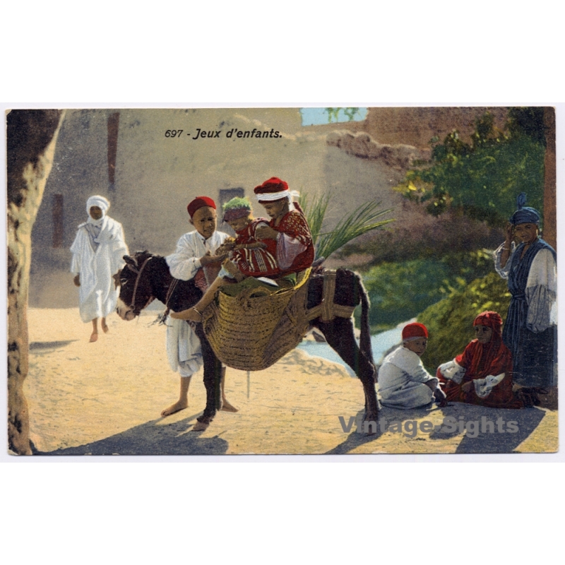 Lehnert & Landrock Nº697: Jeux D'Énfants / Kids With Donkey - Ethnic (Vintage PC 1910s/1920s)