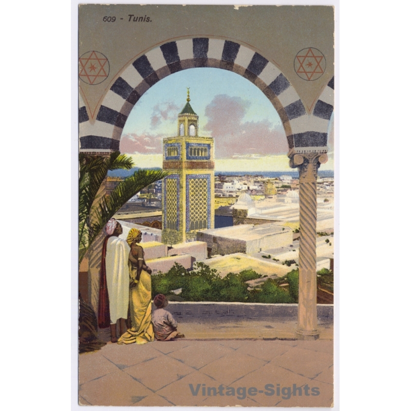 Lehnert & Landrock Nº609: Tunis / Native Family (Vintage PC 1910s/1920s)