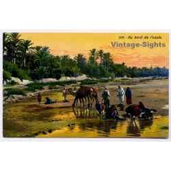 Lehnert & Landrock Nº586: Au Bord De L'Oasis / Natives & Camels (Vintage PC 1910s/1920s)
