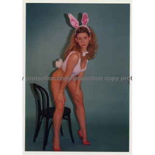 Blonde Playboy Bunny With Pink Rabbit Ears (Vintage Photo Germany 1980s)
