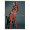 Blonde Playboy Bunny With Pink Rabbit Ears (Vintage Photo Germany 1980s)