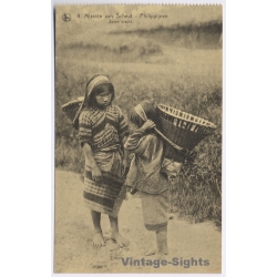 Scheut Missions / Philippines: Igorot Ifugao Children Head Carrying Heavy Load (Vintage PC NELS ~1910s/1920s)