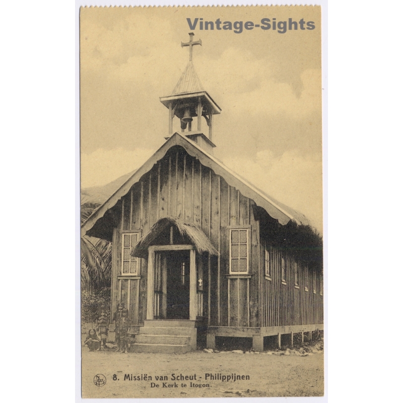 Scheut Missions / Philippines: Itogon Church - Chinese Ink Writing (Vintage PC NELS ~1910s/1920s)