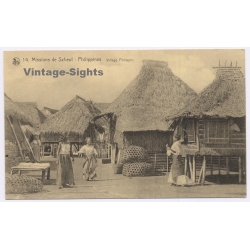 Scheut Missions / Philippines: Village Native Huts Women / Ethnic (Vintage PC NELS ~1910s/1920s)