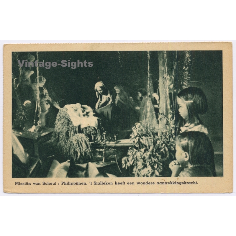 Philippines: Christmas Nativity Scene Stable Children (Vintage PC ~1920s)