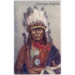 Chief Iron Owl Native American Oilette (Vintage PC ~1910s)