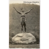 Hail To The Sunrise Statue Mohawk Trail Indian (Vintage RPPC ~1930s/1940s)