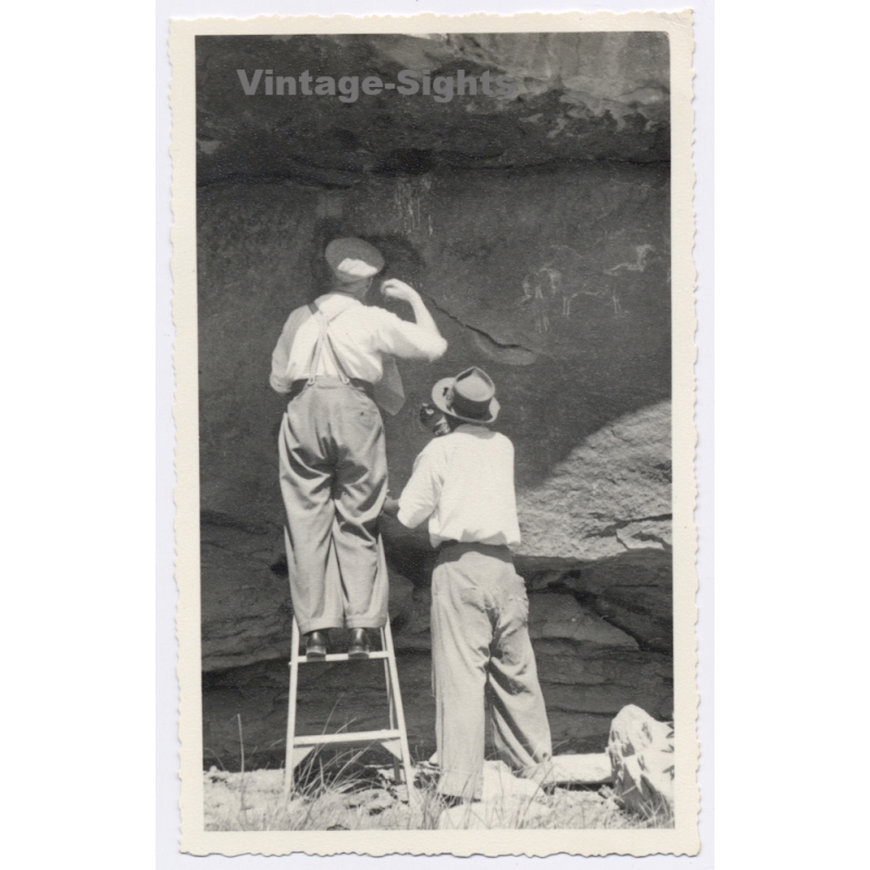 Orange Free State (South Africa): German Mission San Bushman Rock Art Paintings Ladder (Vintage Photo 1950s)