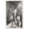 Orange Free State (South Africa): German Missionary Sketching San Bushman Rock Art Cave Paintings (Vintage Photo 1950s)