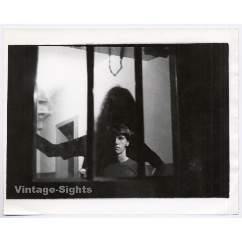 Jerri Bram (1942-2020): Woman Man In Window Artistic Double Exposure (Vintage Photo ~1970s)