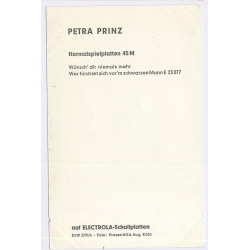 Petra Prinz Signed Autograph Card Electrola EMI Records (Vintage PC ~1960s)