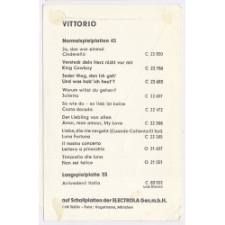 Vittorio Signed Autograph Card Electrola Records (Vintage PC ~1960s)
