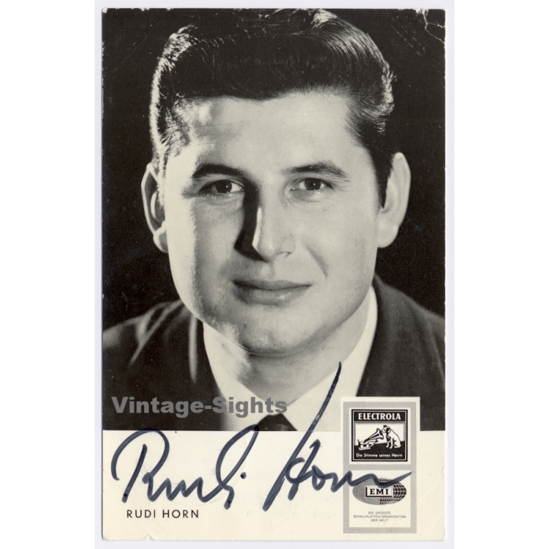Rudi Horn Signed Autograph Card EMI Records Discography (Vintage PC ~1960s)