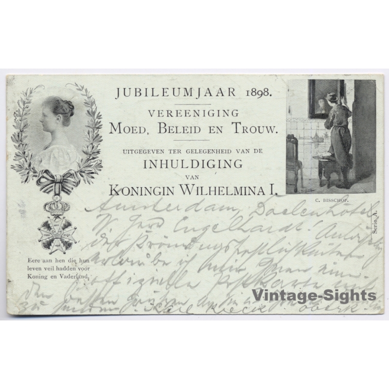 Queen Wilhelmina I Coronation Amsterdam Doelen Hotel (Vintage PC 1898)