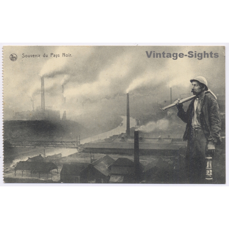 Charleroi / Belgium: Souvenir Du Pays Noir Miner Industry Eisenbahn Direktions Stab Brief Stempel  WWI (Vintage PC 1916)