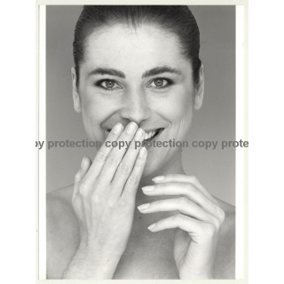 Portrait Of Beautiful Natural Young Woman / Smile (Vintage Advertisement Photo B/W 1980s)