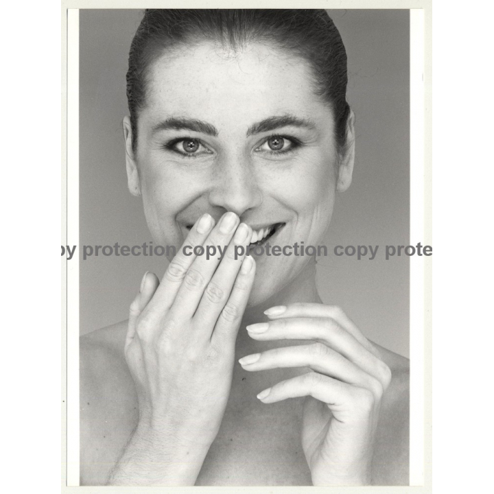 Portrait Of Beautiful Natural Young Woman / Smile (Vintage Advertisement Photo B/W 1980s)