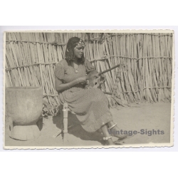 Asmara / Eritrea: Bilen Woman Plaing Instrument / Ethnic (Vintage RPPC 1930s/1940s)