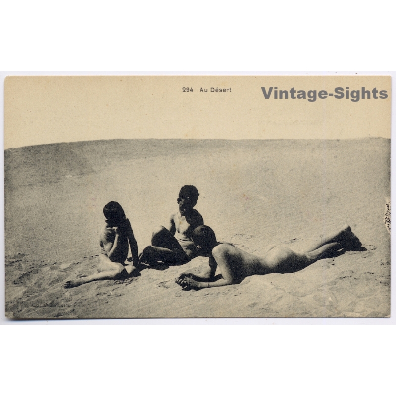 Algeria: Au Desert - 3 Young Nude Men In Sand Dunes (Vintage Postcard ~1910s)