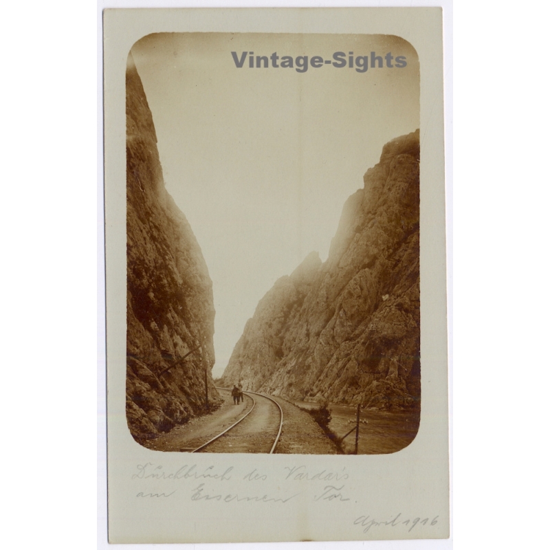 Demir Kapija / Macedonia: Varda Gorge Railway WWI German Soldier Balkan Front (Vintage RPPC 1916)