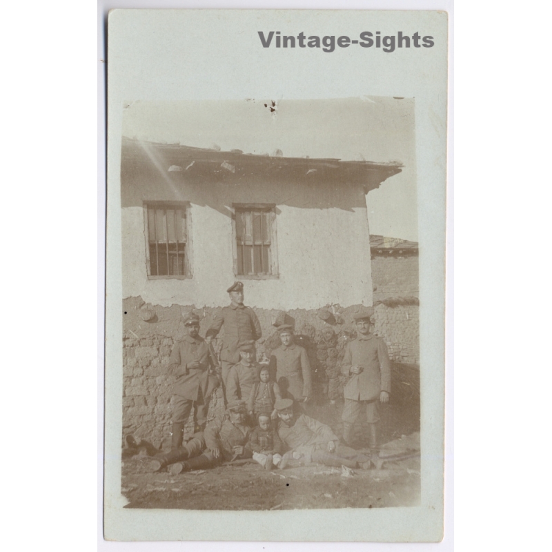 Vinicani Vardar / Macedonia: WWI German Soldiers Harem Quarters Local Children (Vintage RPPC 1916)