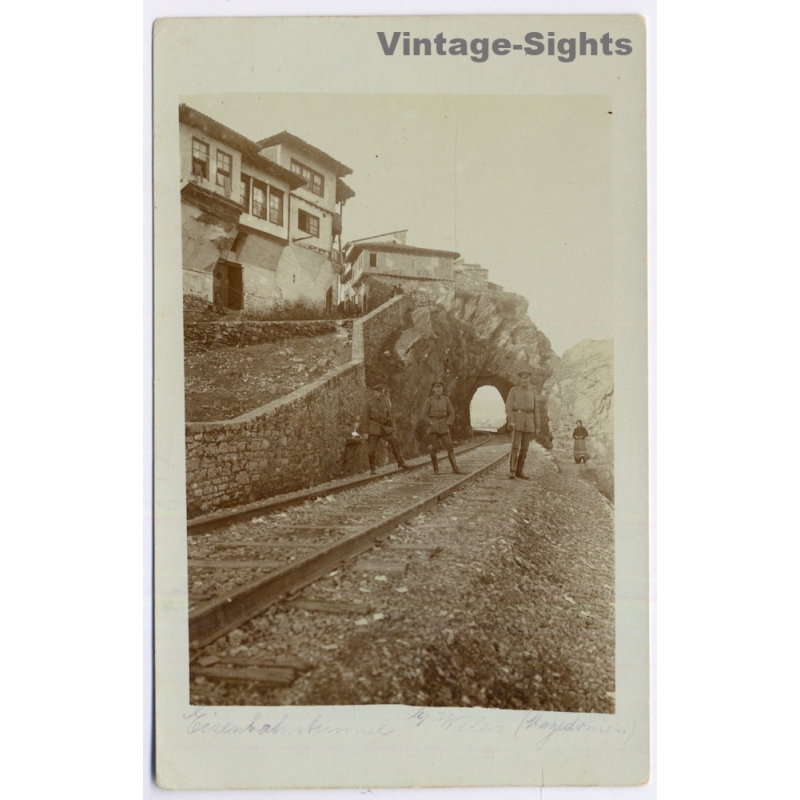 Veles / Macedonia: Railway Tunnel German Soldiers WWI Ottoman Architecture (Vintage RPPC 1916)